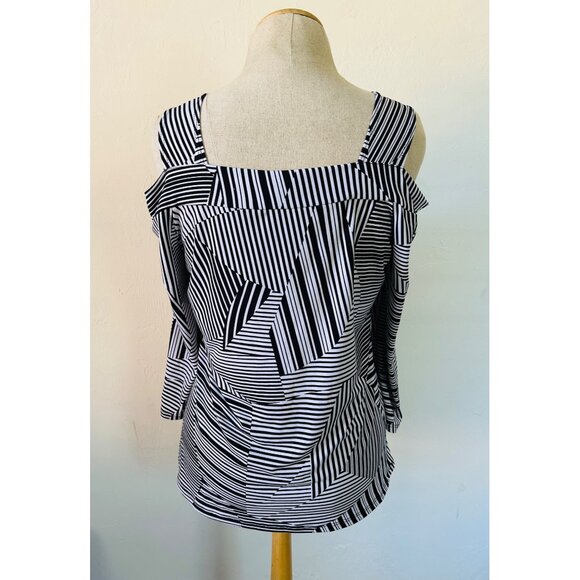 Clara Sun Woo Women's Geometric Striped Off-Shoulder Top Size M - Picture 3 of 7